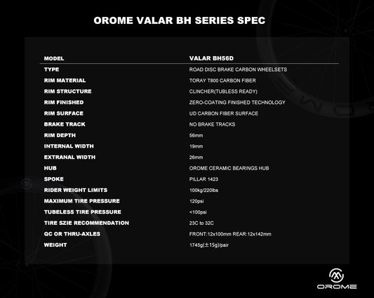 Orome Valar BH56D Disc Brake Road Carbon Wheelset Wheel Atelier Olympia
